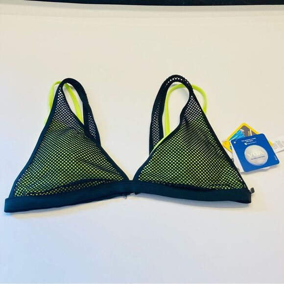 Fabletics Neon Costa Mesh Layer‎ Triangle Bikini Top Removable Cups Sz Large NEW - Picture 8 of 15